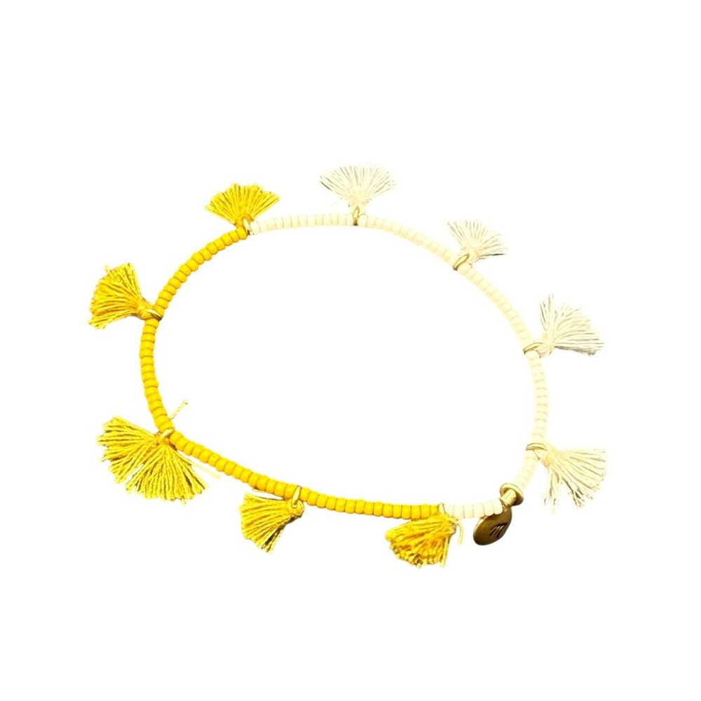 Madewell Beaded Tassel Bracelet With Brass Charm In Yellow & Cream Colors